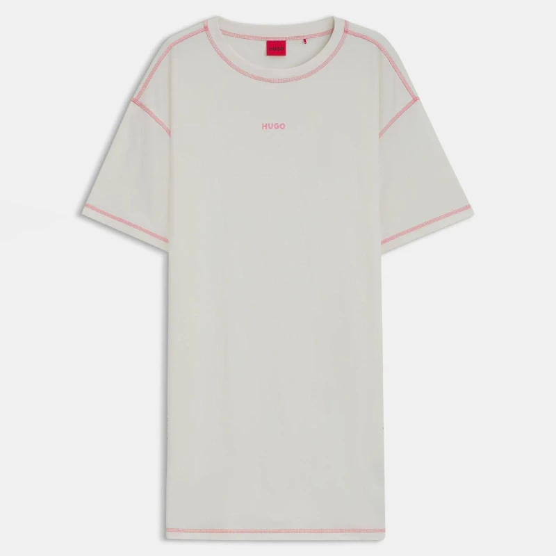 Image of Hugo Stretch Cotton Night Dress with Contrast Logo Natural female M