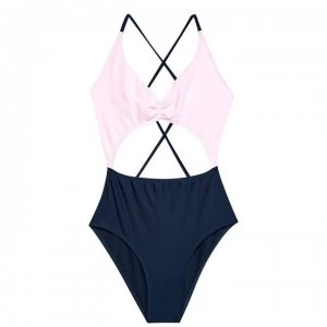 Image of Jack Wills Himbledon Tie Back Swimsuit - Pink Navy