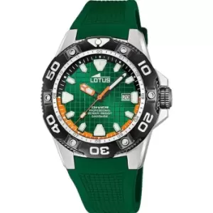 Image of Lotus Mens Lotus Stainless Steel Diver L18927/3 - Silver and Green