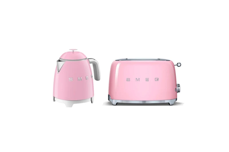 Image of Smeg Mini Kettle & Toaster Set, 2 Slice, 950W, Pink, KLF05PKUK/TSF01PKUK in Pink Pink Unisex