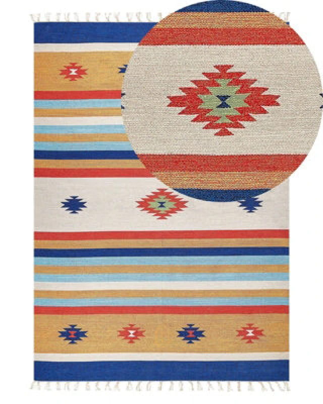 Image of Beliani Rug Taronik Multicolour 140 X 200 Cm Cotton Kilim