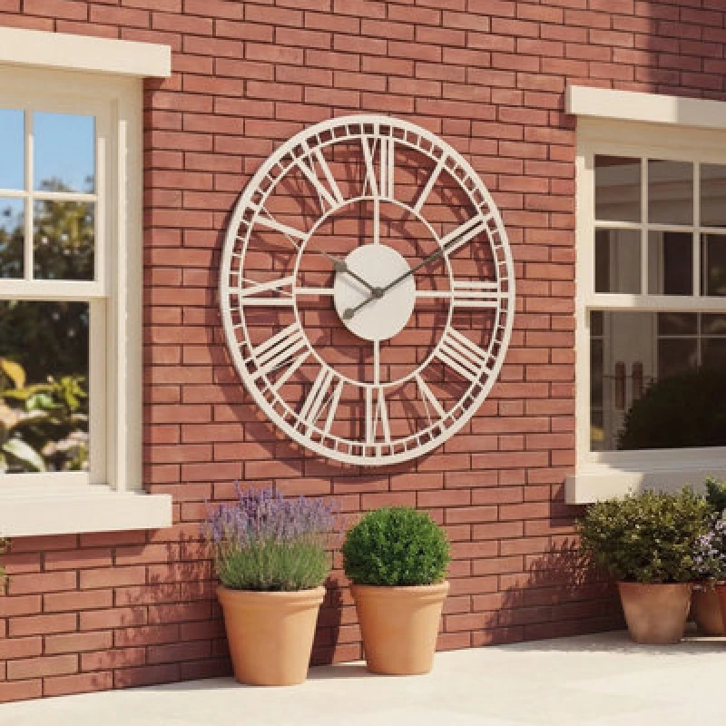 Image of Charles Bentley Malham Indoor Outdoor Round Skeleton Wall Clock 97.3cm Grey