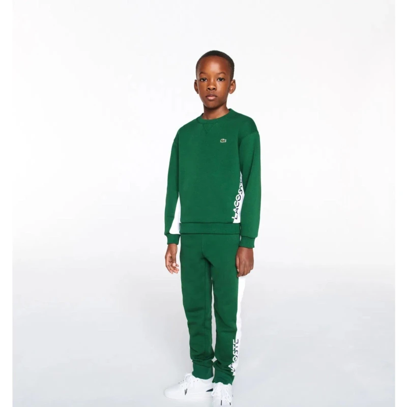 Image of Lacoste Unisex Kids Logo Closed Hem Fleece Joggers Green/White unisex 14Y
