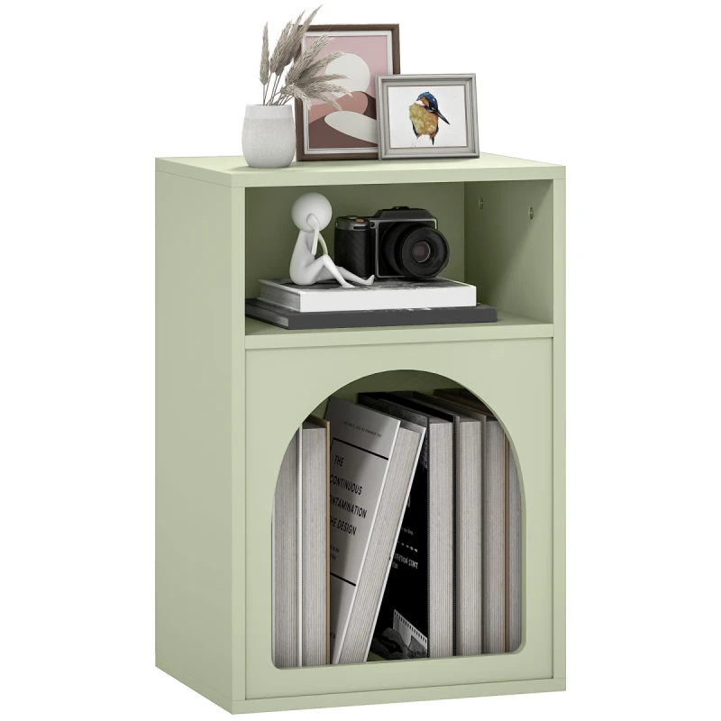 Image of HOMCOM HOMCOM Bedside Table, Modern Bedside Cabinet with 2 Open Compartments in Light Green Light Green One Size Unisex 5063603293601