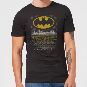 Image of DC Seasons Greetings From Gotham Mens Christmas T-Shirt - Black - 5XL