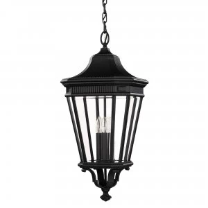 Image of 3 Light Large Outdoor Ceiling Chain Lantern Black, E14
