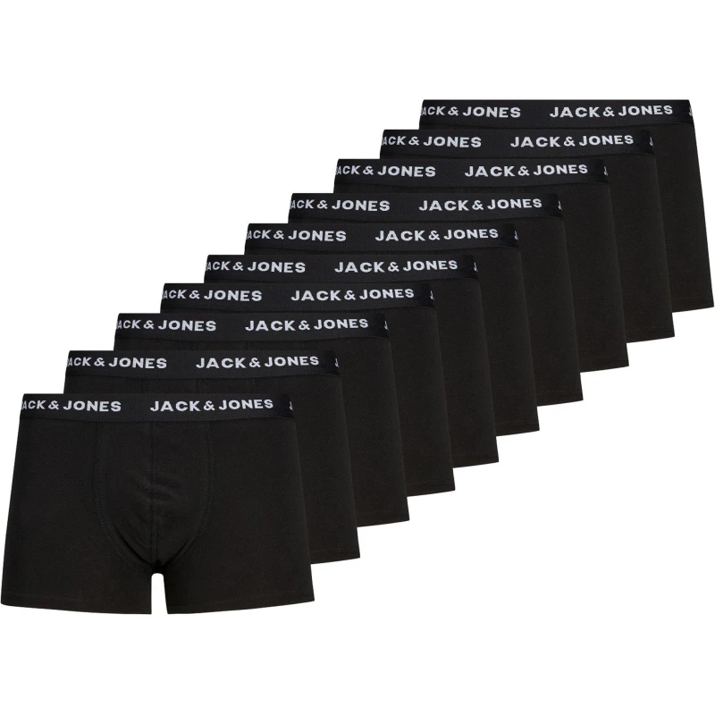 Image of Jack and Jones Solid Mens 10-Pack Boxer Trunks - Black S