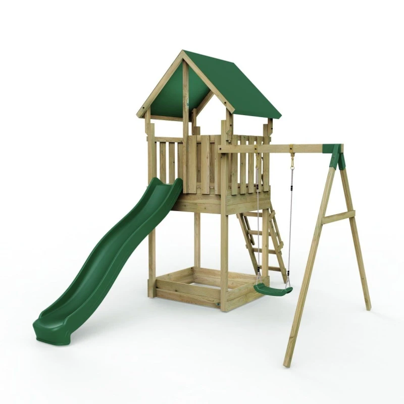 Image of Rebo Wooden Climbing Frame with Play Tower and Slide - M1 Wychwood Brown