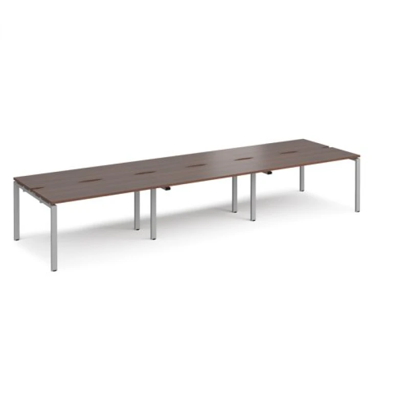 Image of Adapt Bench Desk 6 Person Rectangular Desks 4200mm With Sliding Tops Walnut Tops With Silver Frames 1200mm Depth Adapt Walnut STE4212-S-W