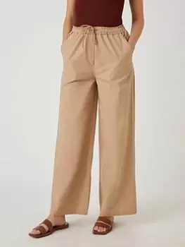 Image of Wallis Elasticated Wide Leg Trousers - Stone, Cream, Size 10, Women