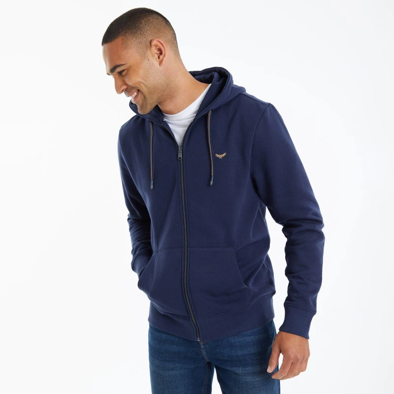 Image of Threadbare Threadbare Men Cotton Blend 'Tangerine' Zip Through Hoodie in Navy Size: large Navy L Male 7625914859785