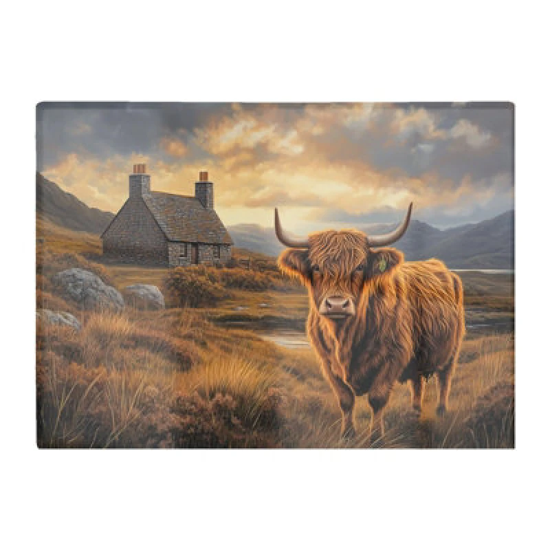 Image of Warren Reed Designer Highland Cow And A Cottage Glass Chopping Board