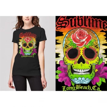 Image of Sublime - Colour Skull Ladies Medium T-Shirt - Black