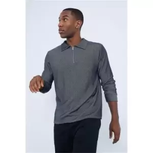 Image of I Saw It First Navy Jacquard Long Sleeve Polo - Blue