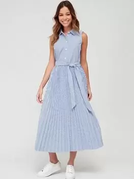 Image of Tommy Hilfiger Pleated Ithaka Long Shirt Dress - Blue Size 42, Women