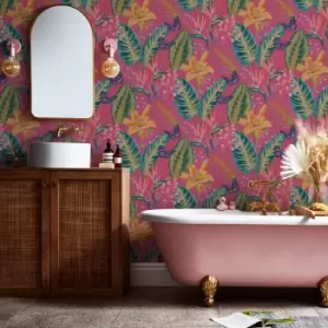 Image of Envy - Eden Hot Pink Floral Wallpaper - Pink