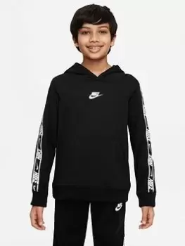 Image of Boys, Nike Junior NSW Repeat Pullover Hoodie - Black/White, Size Xs=6-8 Years