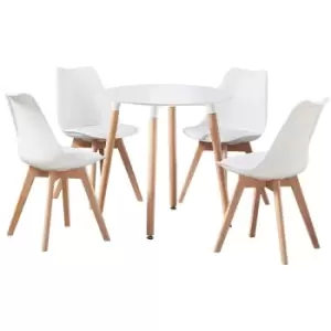 Image of Life Interiors - 5 Pieces Retro and Modern Scandinavian Dining Set - a Round White Dining Table & White Dining Chairs Set of 4 - White