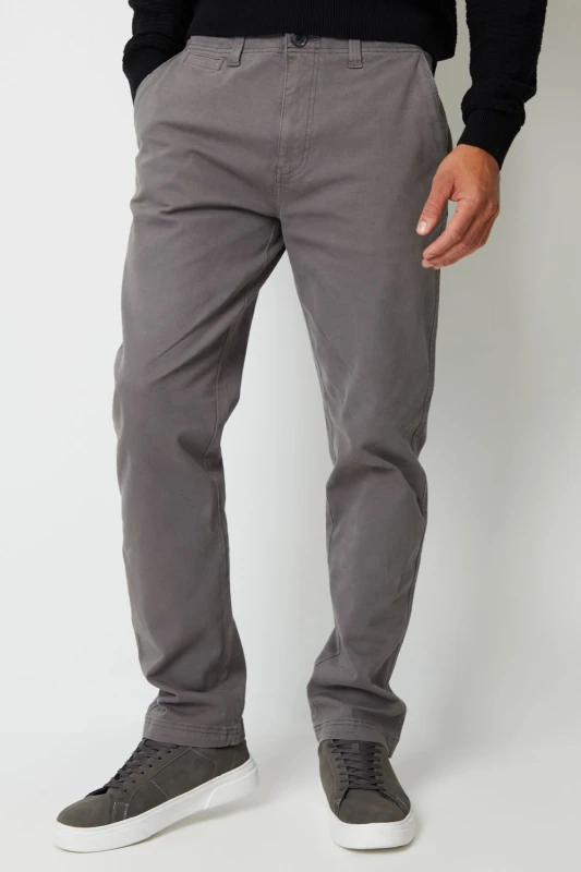 Image of Threadbare Threadbare Men 'Ravello' Straight Leg Canvas Trousers With Stretch in Dark Grey Size: 36R Dark Grey 36R Male 7625914473387