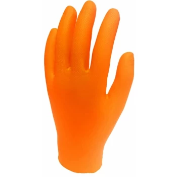 Image of Disposable Gloves, Orange, Nitrile, Textured, Size 9, Pk-100 - Orange Gripper