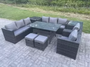 Image of Fimous 8 Seater Outdoor Dark Grey Rattan Lounge Complete Sofa Set with 2 Footstools