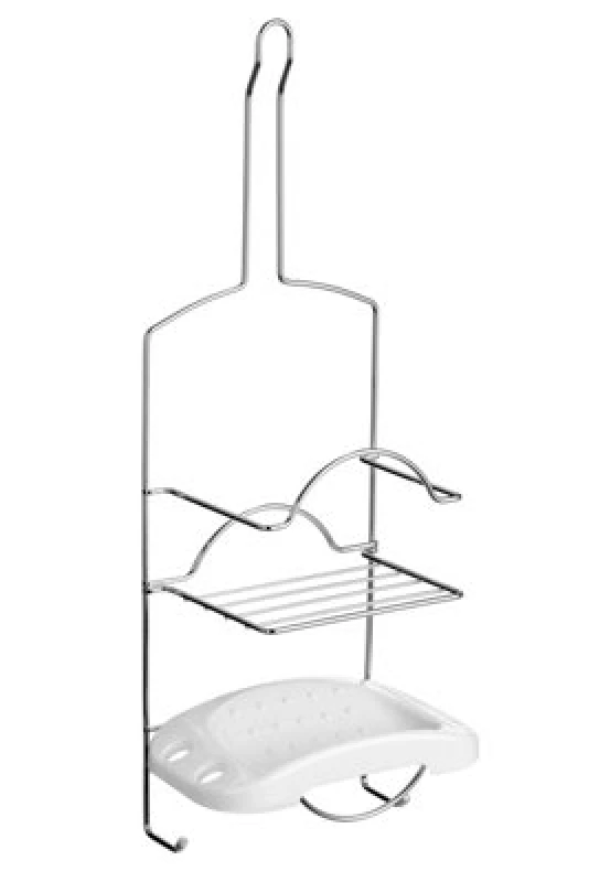 Image of Premier Housewares 2 Tier White Soap Dish Shower Caddy Silver