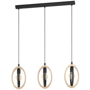 Image of Basildon 3 Lamp Straight Bar Pendant Ceiling Light Black, Brown - Eglo