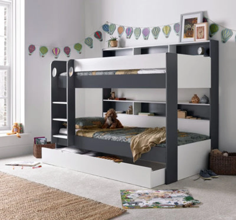 Image of Bedmaster Bedmaster Olly Storage Bunk Bed Without Drawer With Spring Mattresses in Grey Size: Single Grey Single Unisex 0764283943194