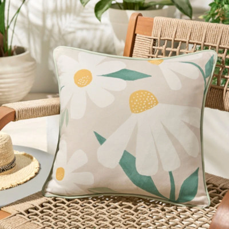 Image of Fusion Daisy Outdoor Filled Cushion 43cm x 43cm Natural