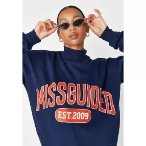 Image of Missguided Neck Ribbed Detail Sweatshirt - Blue
