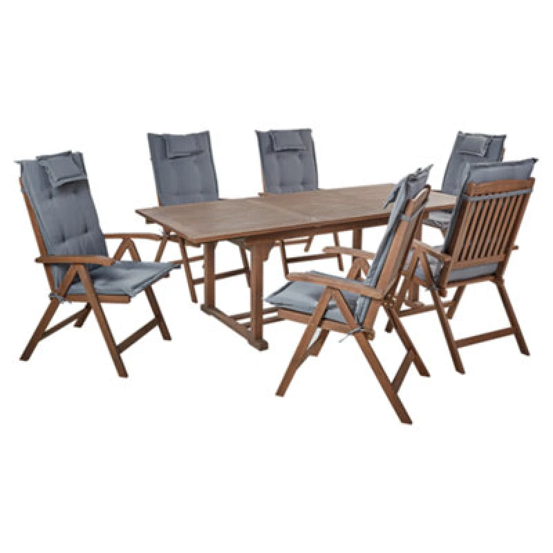 Image of Beliani Garden Dining Set 6 Seater Amantea With Cushions Acacia Wood Grey