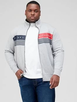 Image of Tommy Hilfiger Big & Tall Logo Zip Through Sweater - Light Grey Heather, Light Grey Heather, Size 4XL, Men