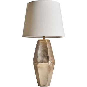 Image of Gold Metal Table Lamp with Tapered Lampshade - Beige