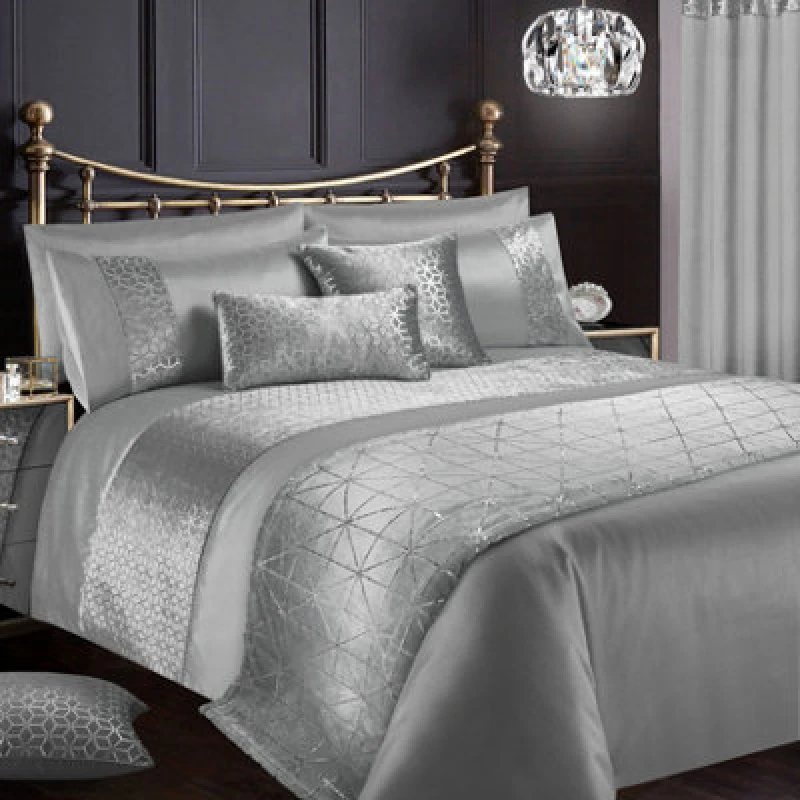 Image of Intimates Elegant Foil Printed Duvet Cover & Pillowcase Set, Luxury Bed Linen, Modern Bedroom Decor With Metallic Accents - Silver