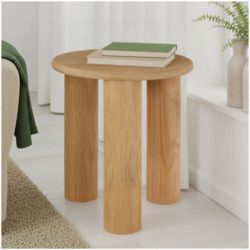 Image of Tectake Side Table Sisi - Round, Solid Wood Legs, Rustic Look - Light Oak