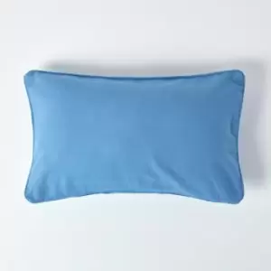 Image of Homescapes - Cotton Plain Air Force Blue Rectangular Cushion Cover, 30 x 50cm - Blue