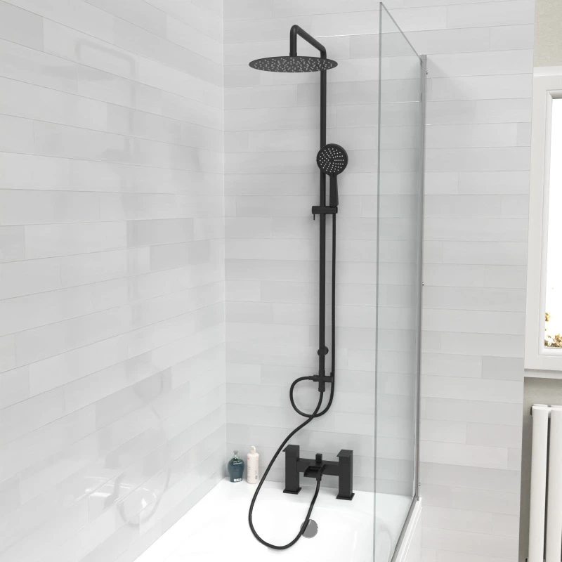 Image of Nes Home Matte Black Round Shower Riser Rail Kit With Waterfall Mixer & Handset Black Unisex