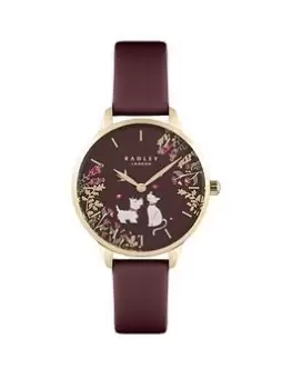Image of Radley Ladies Dark Cherry Strap With Two Dogs On Dial Watch