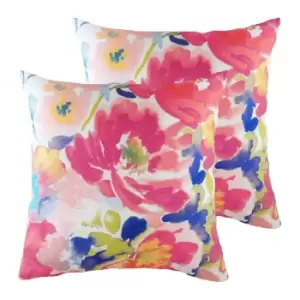 Image of Evans Lichfield Aquarelle Floral Twin Pack Polyester Filled Cushions Multi