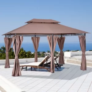 Image of Outsunny 4m x 3m Pavilion Steel Frame Garden Gazebo Khaki