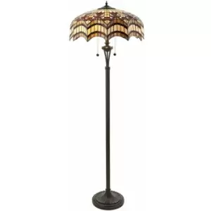 Image of Loops - 1.5m Tiffany Twin Floor Lamp Dark Bronze & Opulent Stained Glass Shade i00028