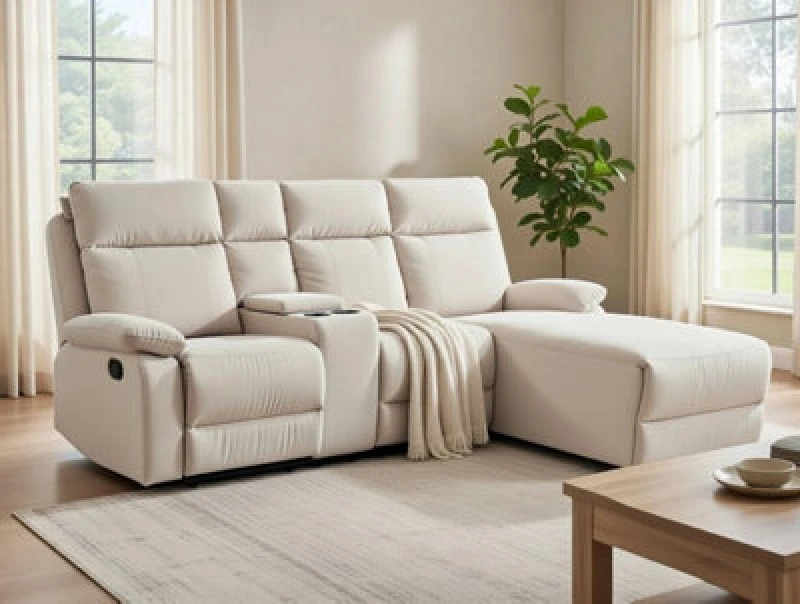 Image of DS Living Sorento Recline Left Hand Corner 3 Seater Fabric Sofa in Cream Cream Unisex