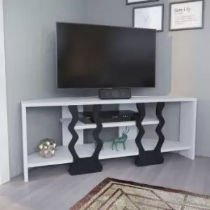 Image of Decorotika - Firal Decorative 110 Cm Corner tv Stand, tv Unit, tv Cabinet, tv Stand With Shelves, Corner Unit - White And Black