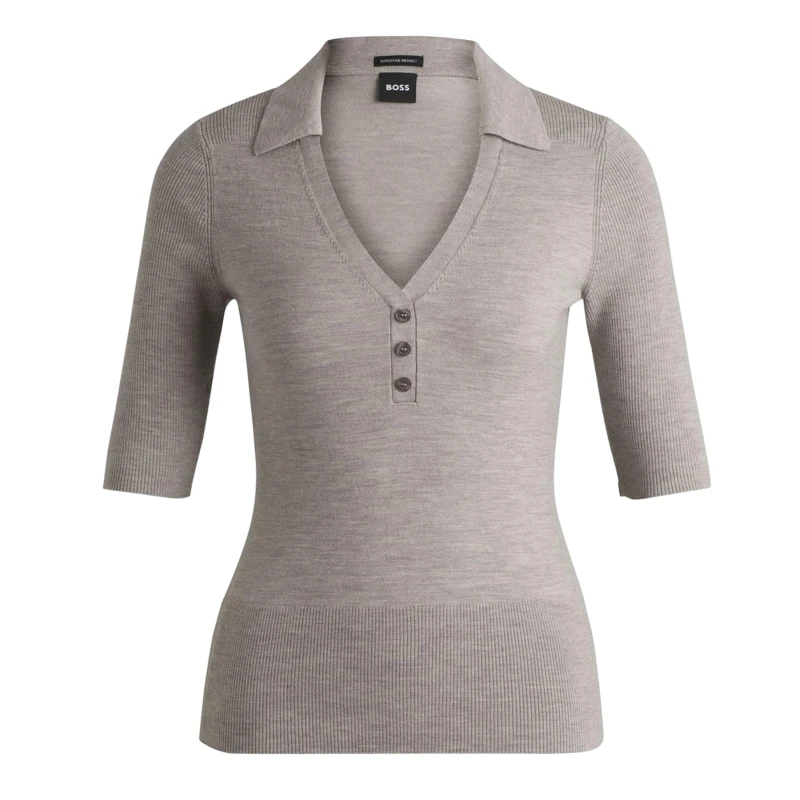 Image of Boss Fatirame Button Placket Sweater Grey female XS