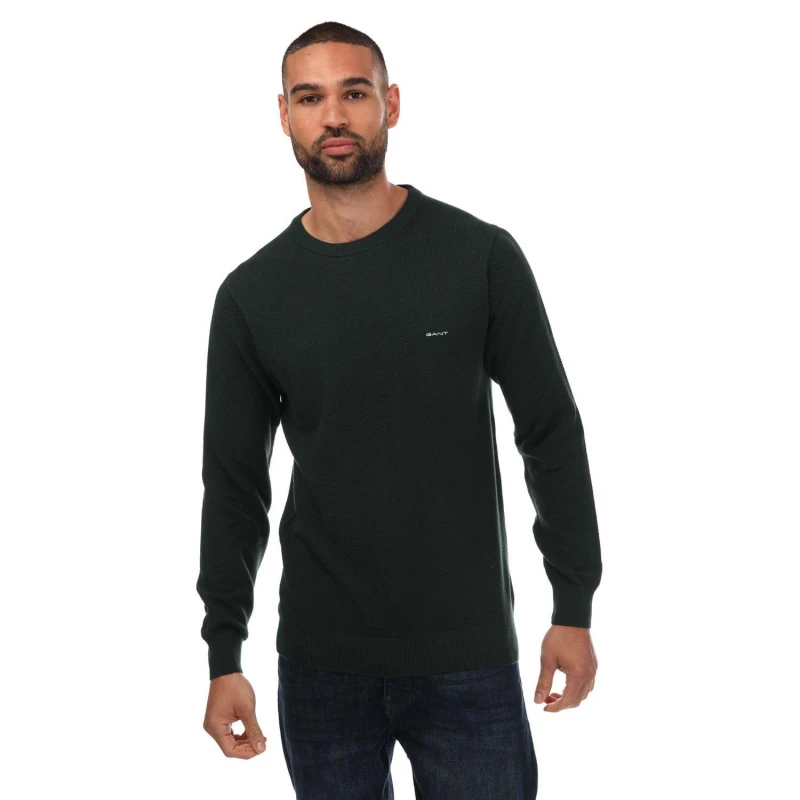 Image of Gant Cotton Pique Crew Neck Sweatshirt - Green Green S