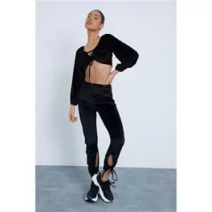 Image of I Saw It First Black Velour Ruched Detail Lounge Co-Ord - Black