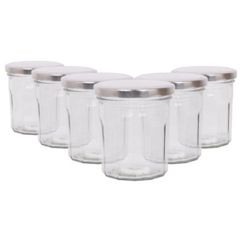 Image of Argon Tableware Glass Jam Jars With Silver Lids - 250ml - Pack Of 6
