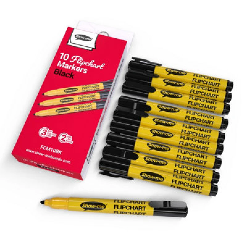 Image of Show-me FCM10BK Flipchart Markers - Black Pack of 10 FCM10BK