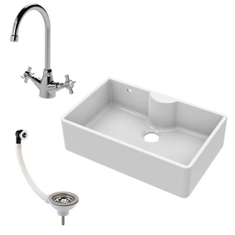 Image of Balterley Fireclay 1 Bowl Butler Sink Overflow Tap Waste 795mm White unisex