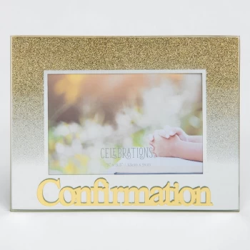 Image of 5" x 3.5" Gold Glitter Glass Frame - Confirmation